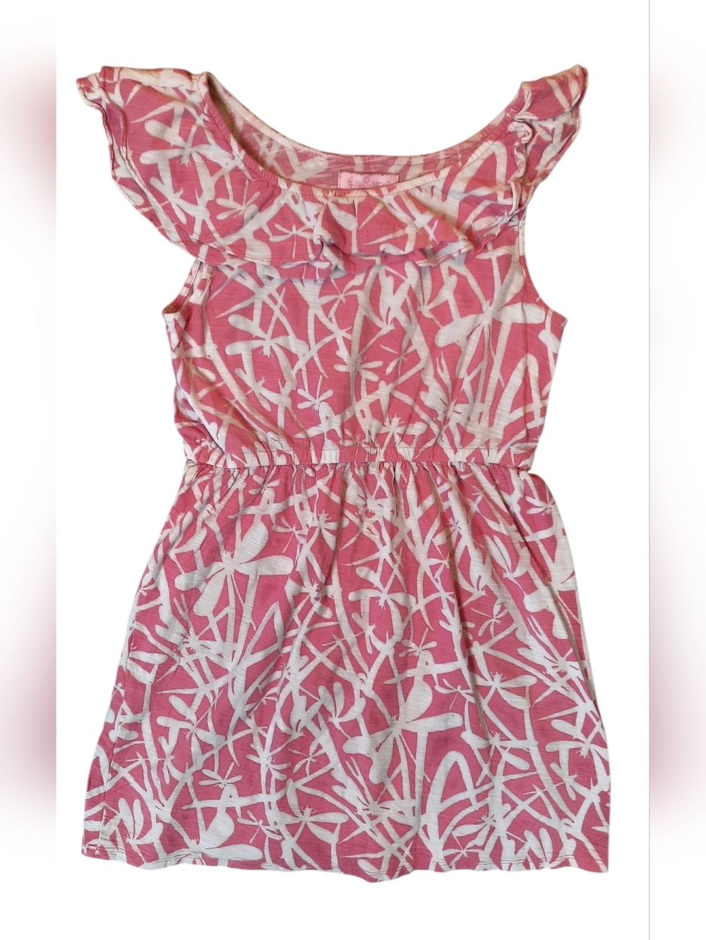 Lilly Pulitzer Dress Girls Large Pink White Sleeveless Ruffle Resortwear
